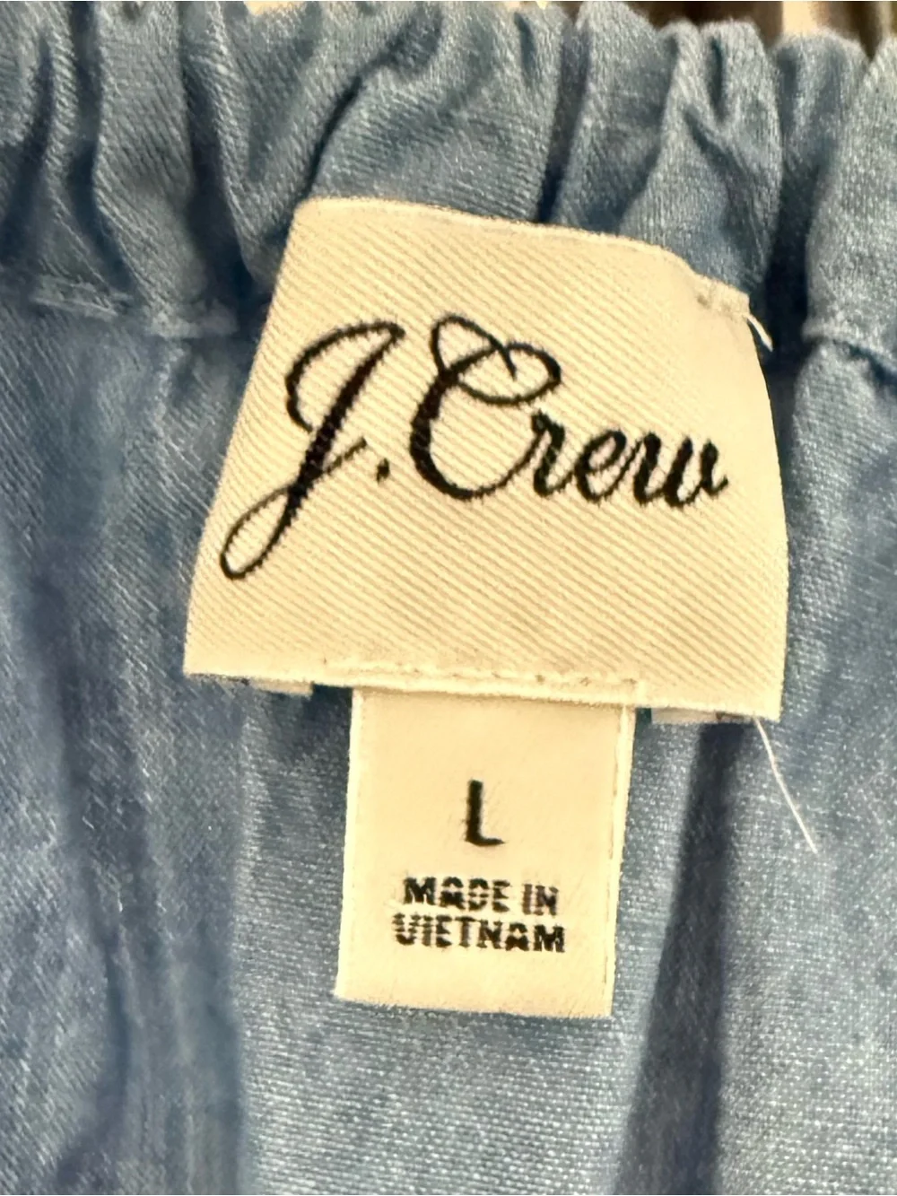 J. Crew Blue Chambray Peasant Tie-Neck Blouse